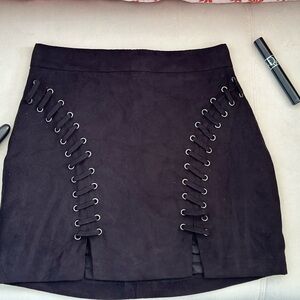 Chic Black Lace-Up Skirt